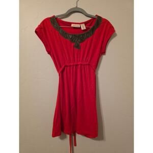 ❤️ DKNY Jeans Red Empire Waist Top w/ Faux Leather Neckline (XS)